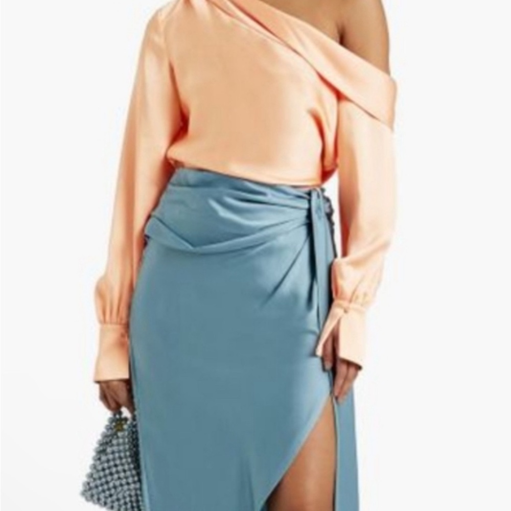 NWT Jonathan Simkhai Alice One Shoulder Satin Top In Orange Size Medium NWT $295